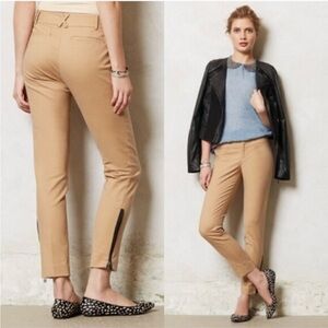 Anthropologie Cartonnier Ankle Zip Charlie Trouser Pants Tan Khaki Size 14